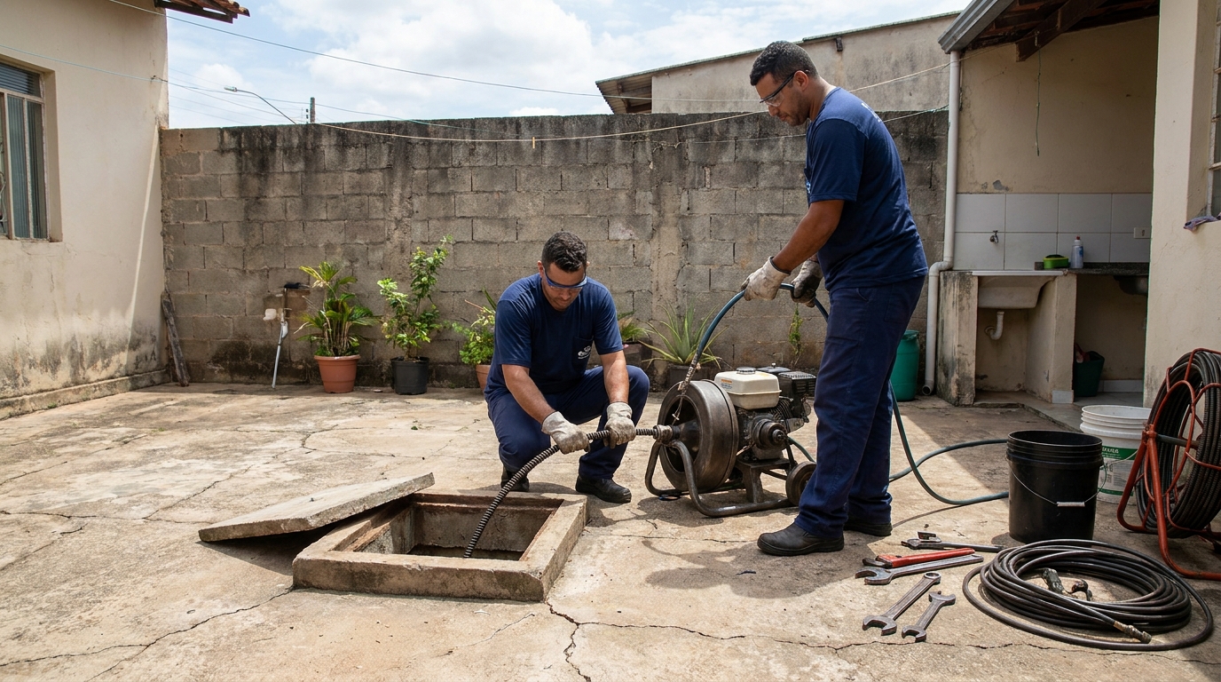 Desentupimento de esgoto residencial em Divinópolis‑MG