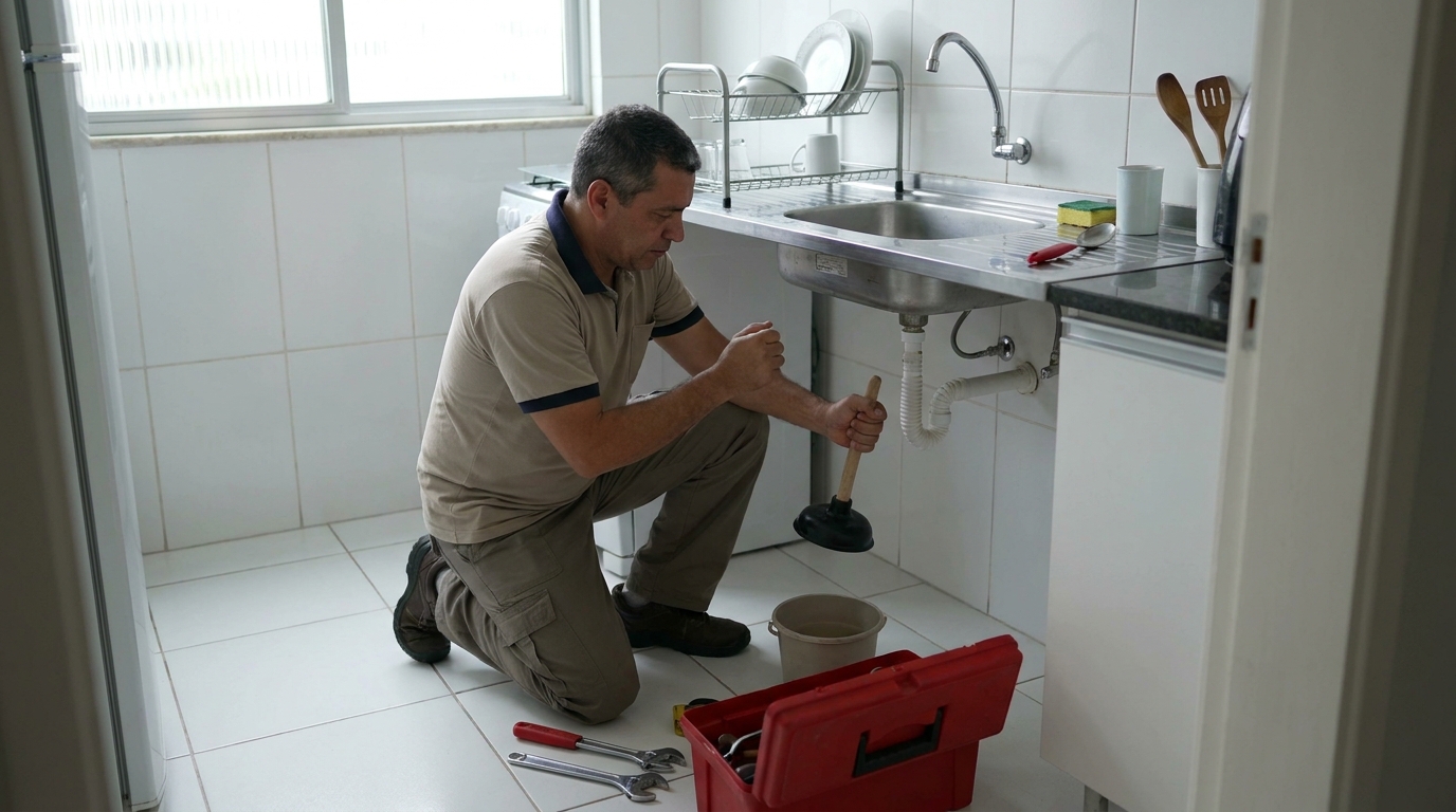 Desentupimento de pia residencial em Divinópolis‑MG